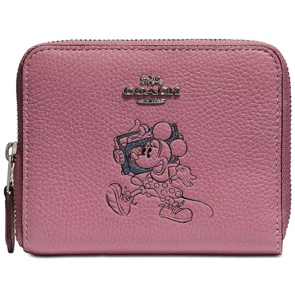 EUC Coach x Disney Pink Pebbled LeayWallet with Minnie Mouse Design